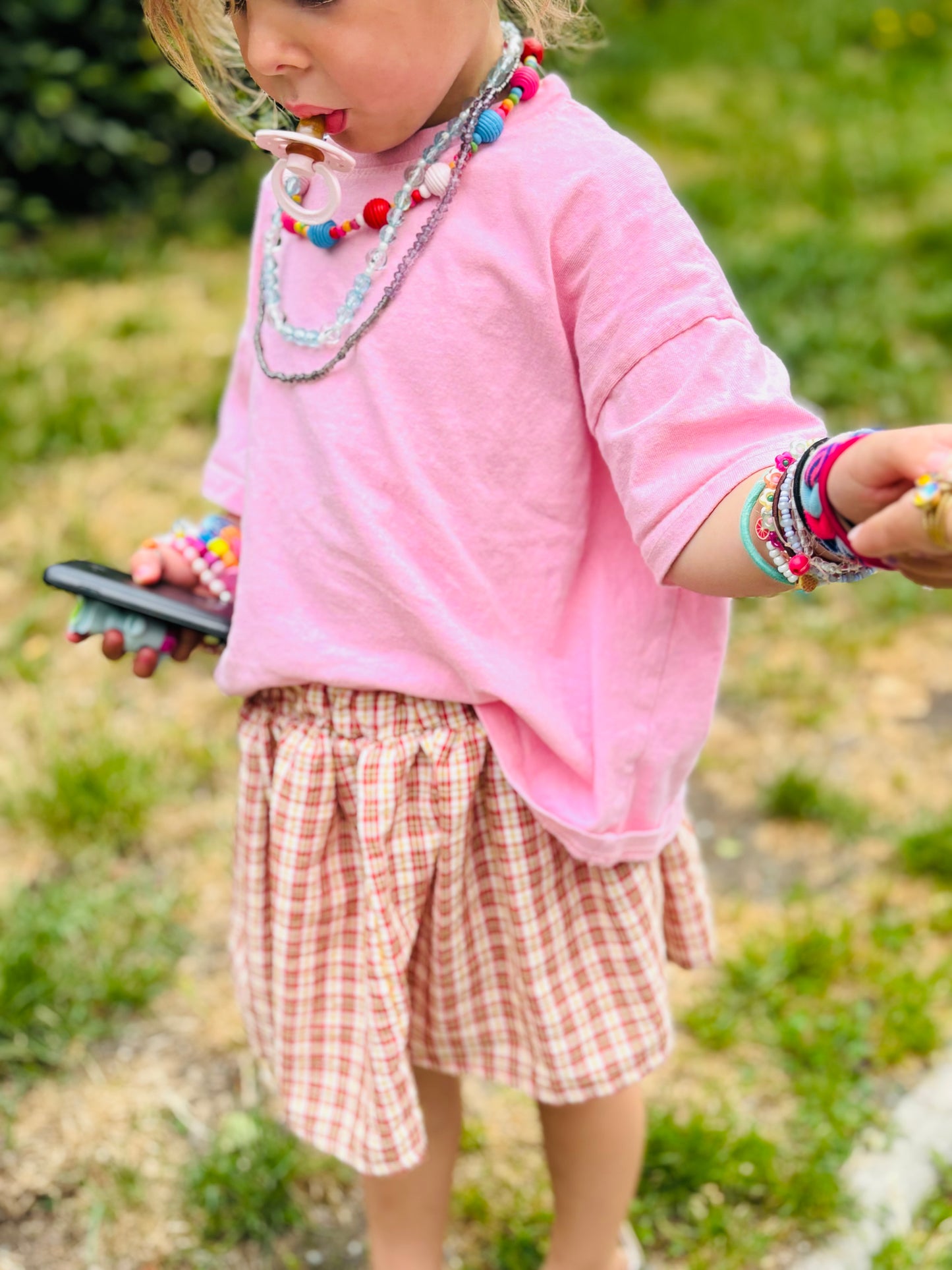 Checked Shirring Skirt